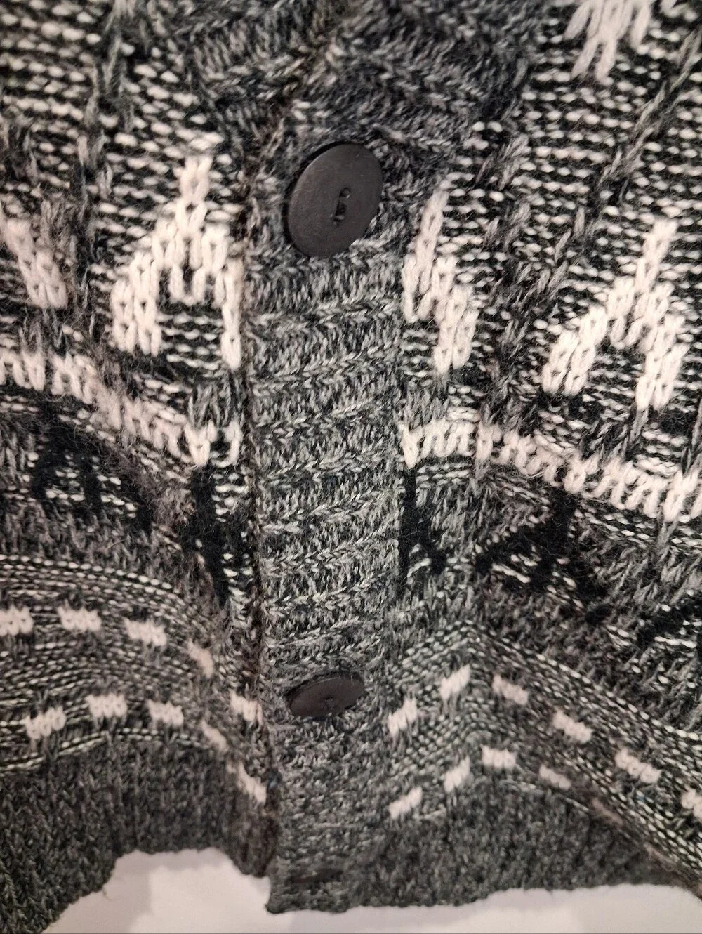 Vintage Method Size M Grandpa Cardigan Sweater In Grey/white Geometric Print